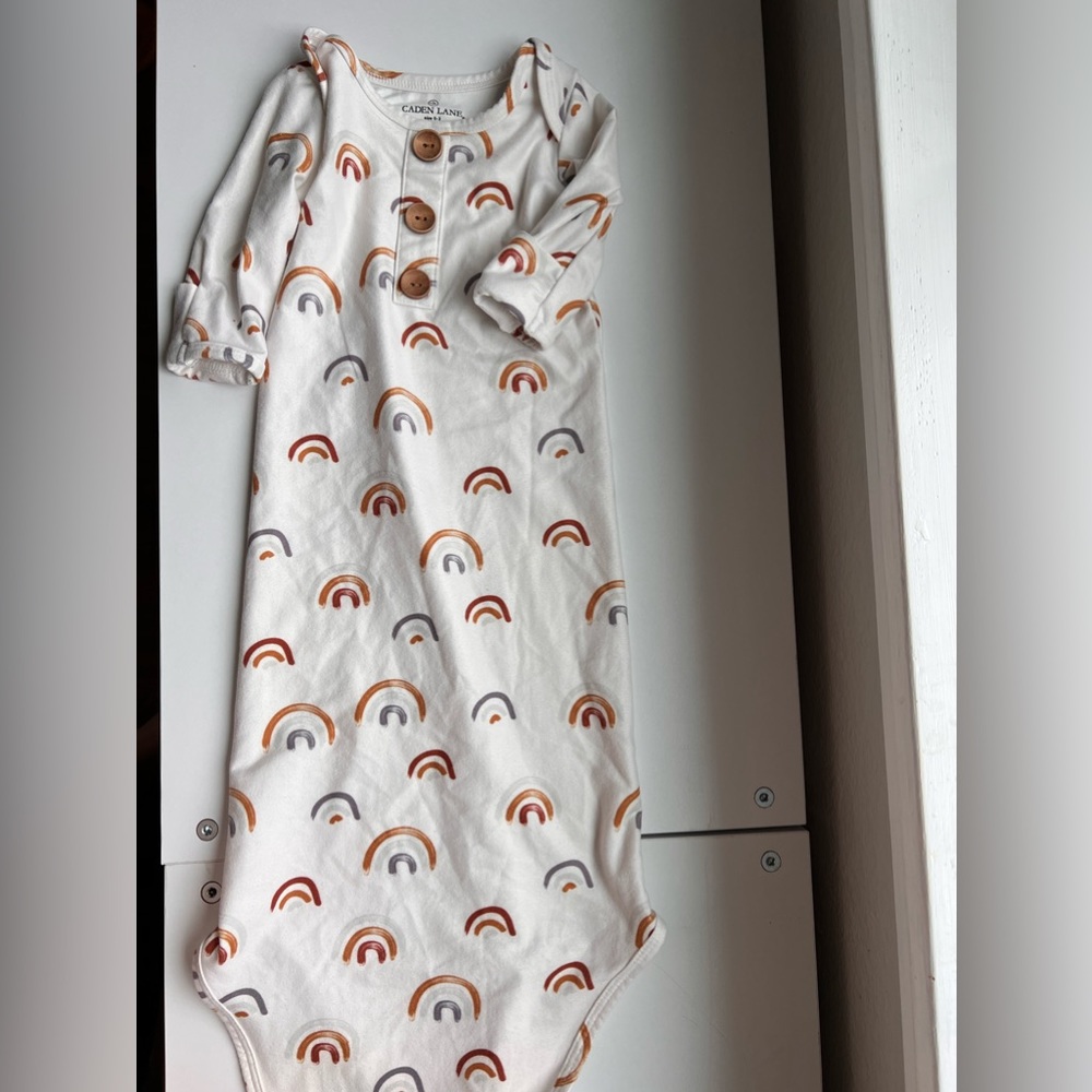 Caden Lane earthy rainbow knot gown